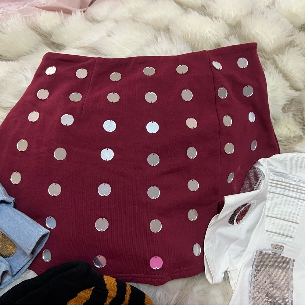 Queen of Sparkles Maroon Mirror Skort